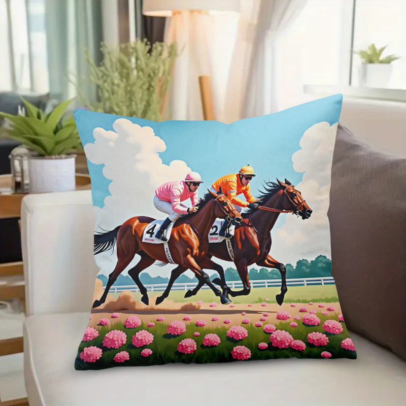 1pc Horse Racing Pillow Cover  - Pillow Insert 18X18 评论和价格